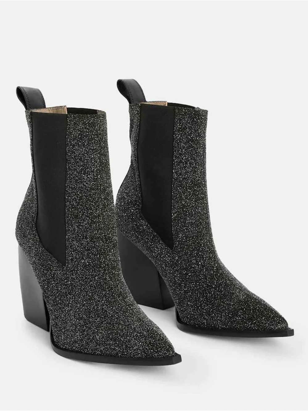 New All Saints Ria Sparkle Boot Glitter Wedge Heeled Chelsea Sz 10